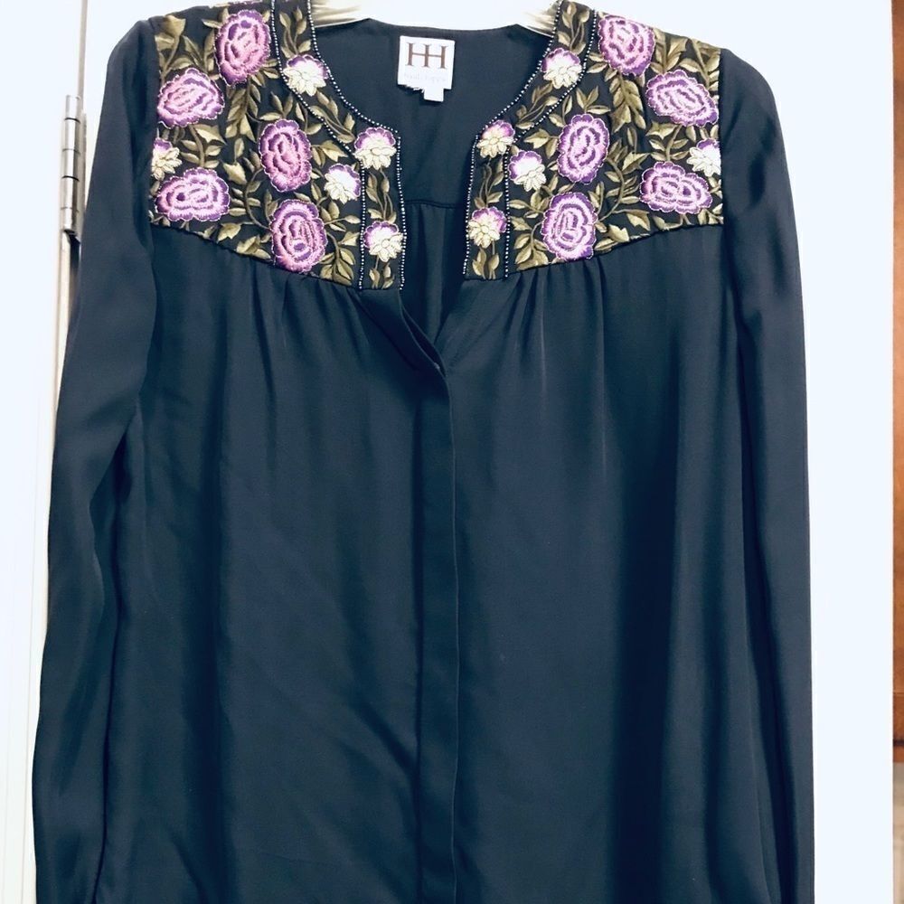 Haute Hippie Blue Floral Silk Button Down Blouse Medium
